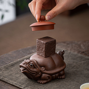 宇轩紫砂金蟾指定有钱茶宠招财手工可养精品龙龟盖置茶具配件摆件