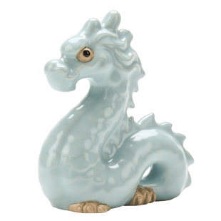 宇轩 精品汝窑流水游龙茶桌茶宠摆件可养创意开片汝瓷生肖龙摆件