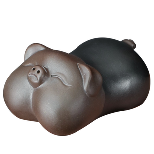 宇轩 黑金砂小猪茶宠紫砂茶玩茶艺精品可养招财福猪茶盘茶虫摆件