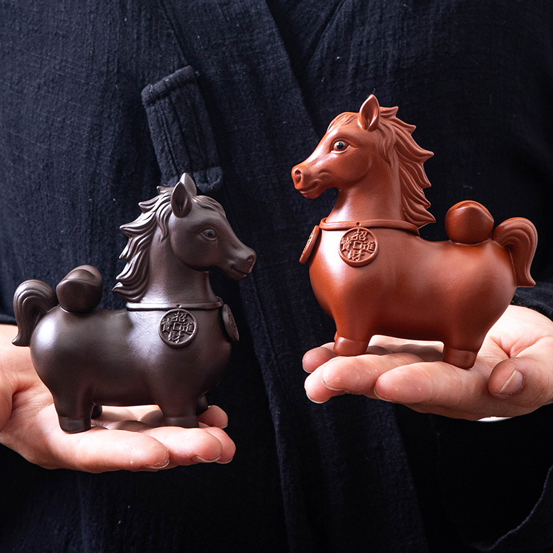 马到成功招财进宝紫砂唐马茶宠摆件可养生肖马茶玩茶桌茶盘装饰品