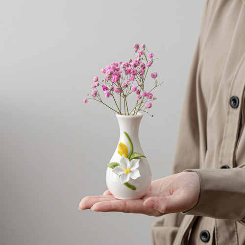 陶瓷小花瓶迷你捏花茶宠摆件水培植物干花器家居办公室桌面装饰品