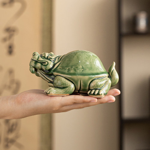 仿古柴烧釉茶宠小野猪摆件手工可养招财龙龟茶玩茶艺家居装饰禅意