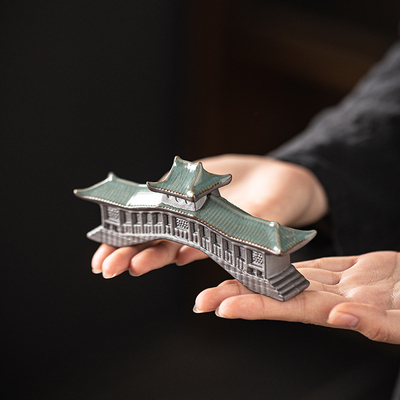 创意古风建筑陶瓷廊桥石拱桥梁古桥微景观沙盘造景假山鱼缸小摆件