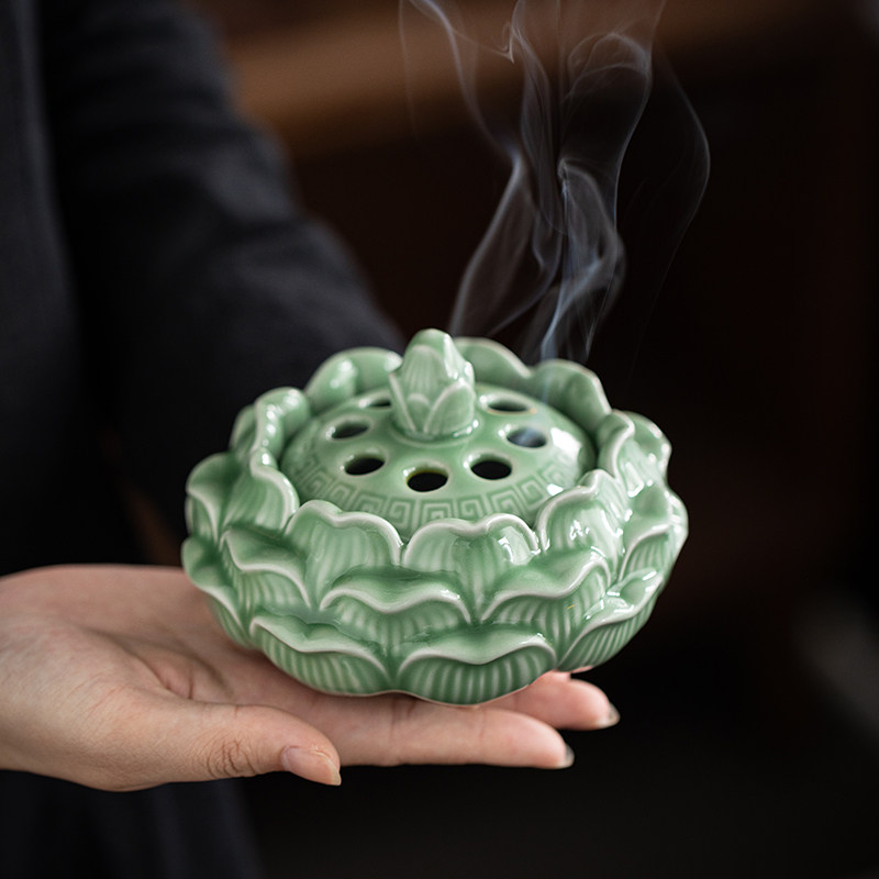 青瓷盘香炉陶瓷家用室内沉香熏香炉莲花香薰炉禅意复古摆件,餐饮具,茶道/香炉,淘宝优惠券,粉丝福利购,淘宝优惠卷
