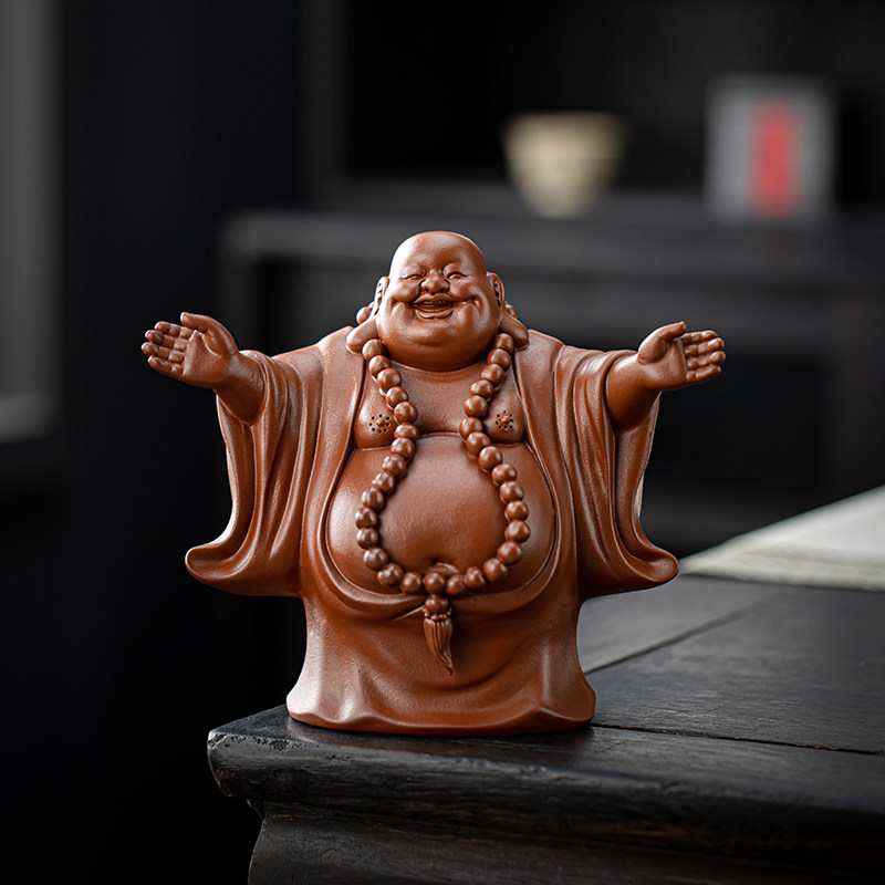 宇轩 紫砂茶宠招财大号弥勒佛件摆手工精品茶玩茶配办公家居摆件