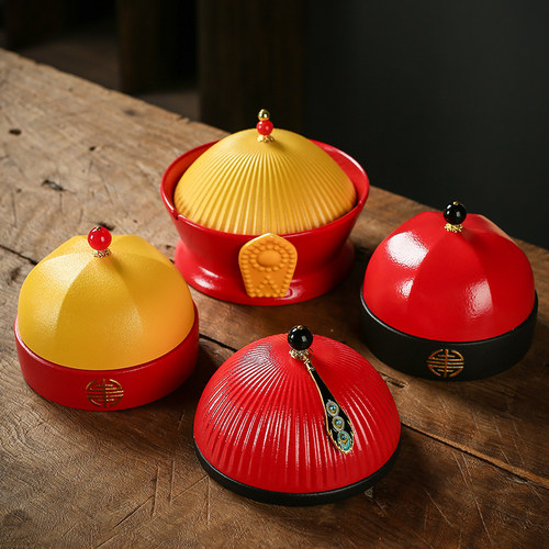 宇轩 茶宠摆件官帽烟灰缸家用办公茶具配件中式茶艺创意防风带盖