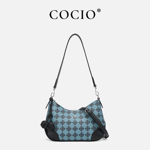 COCIO宝石蓝时尚百搭手提单肩包腋下手拎包女小众设计休闲月牙包