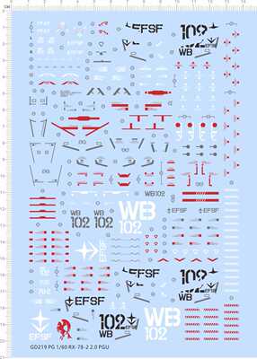 GD219整版胶PG 1/60 RX-78-2元祖敢达2.0元祖PGU水贴敢达水贴纸