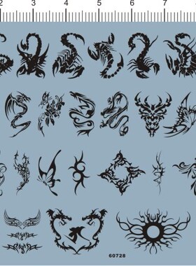 60728   毒蝎子蝴蝶飞龙鹰飞马花火焰纹身 水贴纸