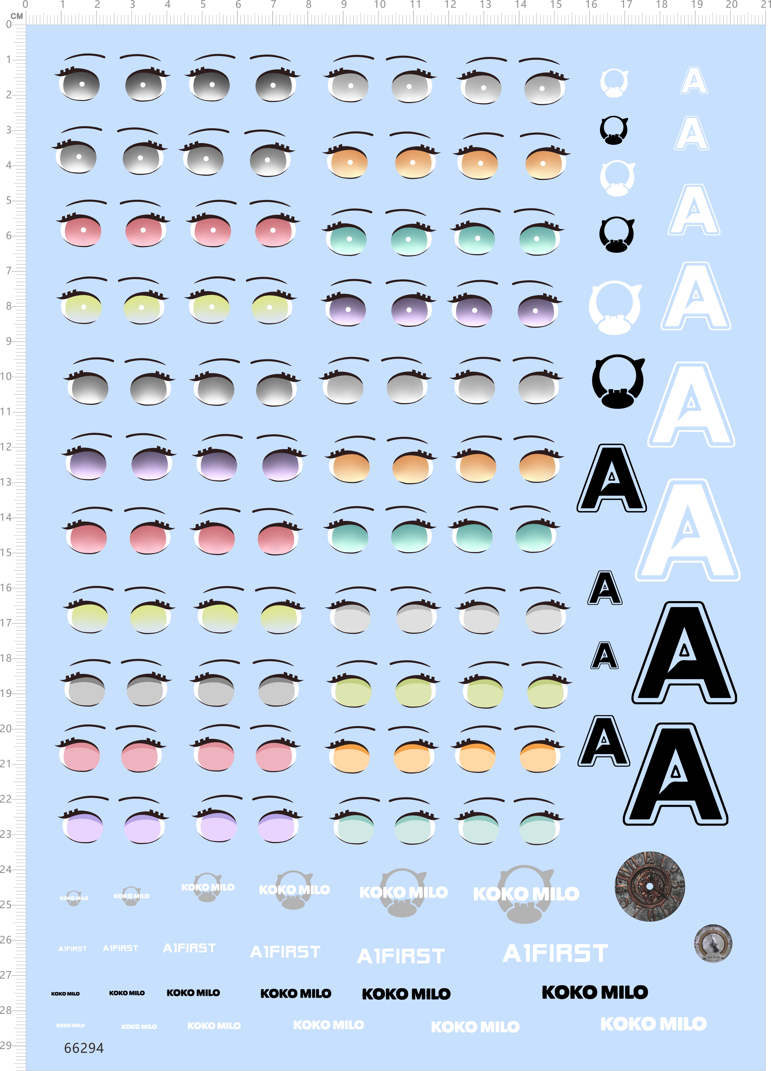66294整版胶 KOKO MILO小骷髅女孩眼睛a1first A剪纸模型水贴纸