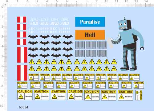 68524整版胶1/16 Paradise hell蝙蝠警告标志机器人车模水贴纸