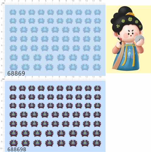 68869整版胶太平公主宝相花纹水贴衣服印花纹理贴花丝印水贴纸
