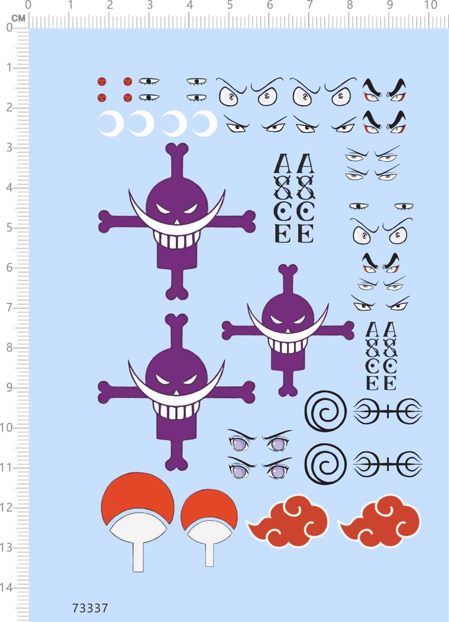 73337整版胶 眼睛 祥云 海贼王ASCE火影手办模型水贴纸打印