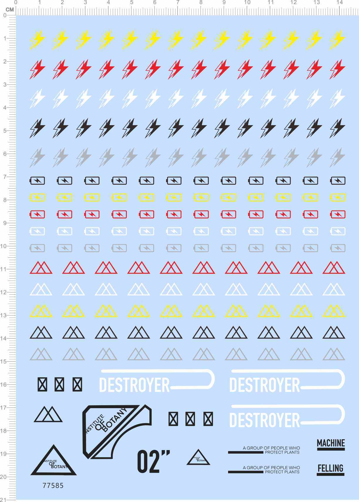 77585整版胶DESTROYER MACHINE 模型水贴电池闪电三角形2402定做