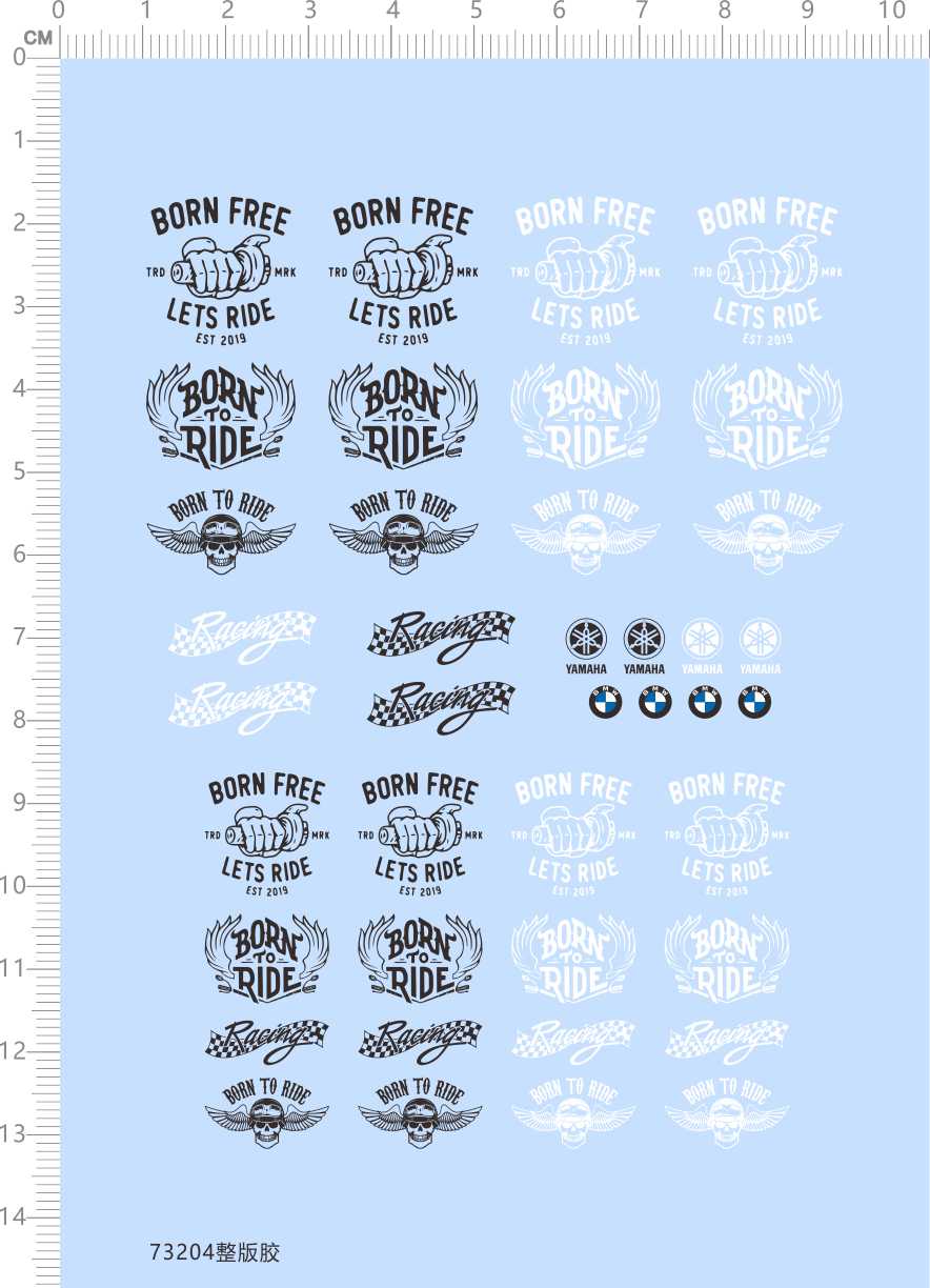 73204整版胶 BORN FREE骷髅头 YAMAHA m3m4模型车水贴打印