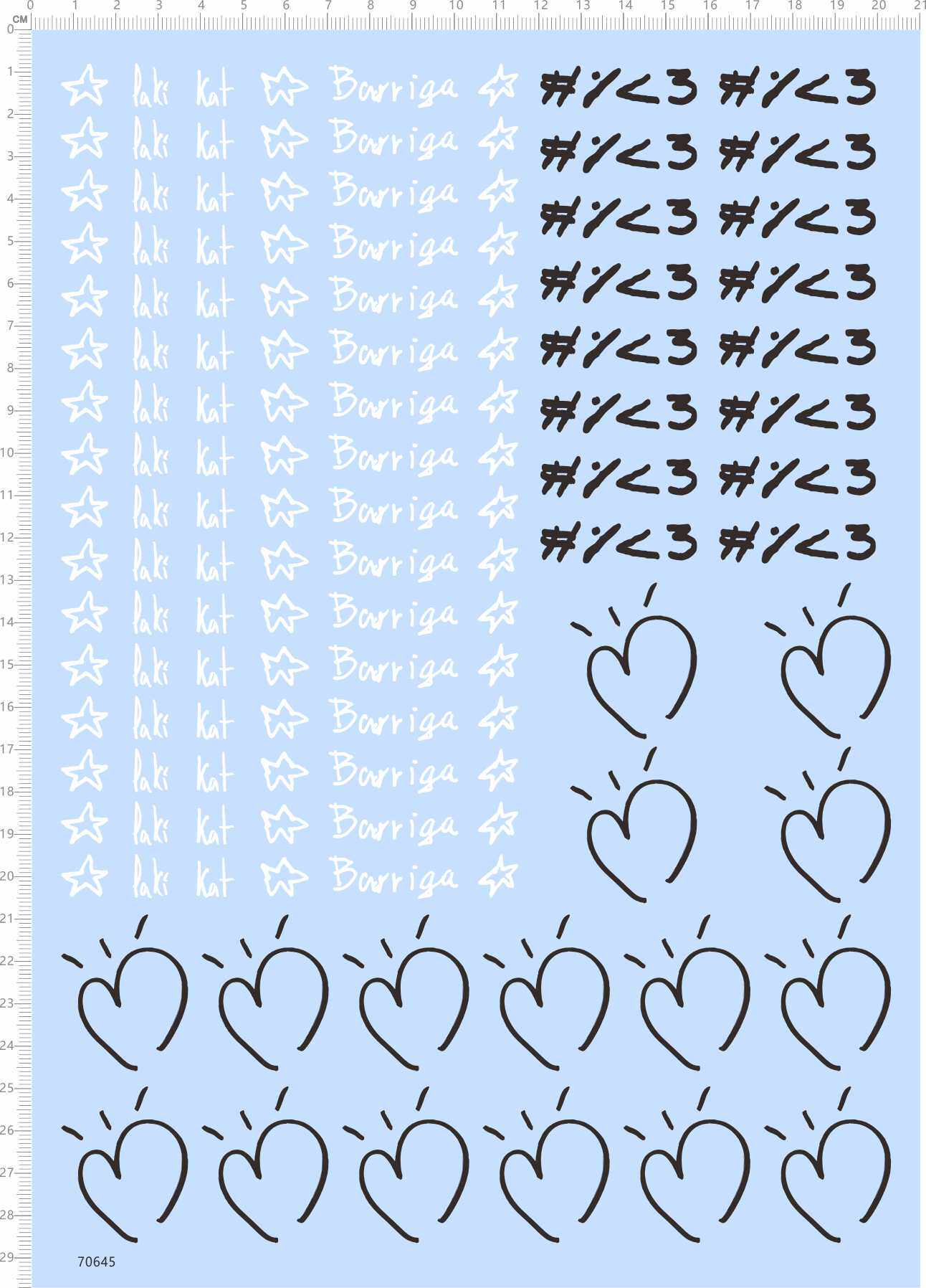 70645整版胶Paki Kat Barriga心形模型贴水贴纸标签定做订做定A4