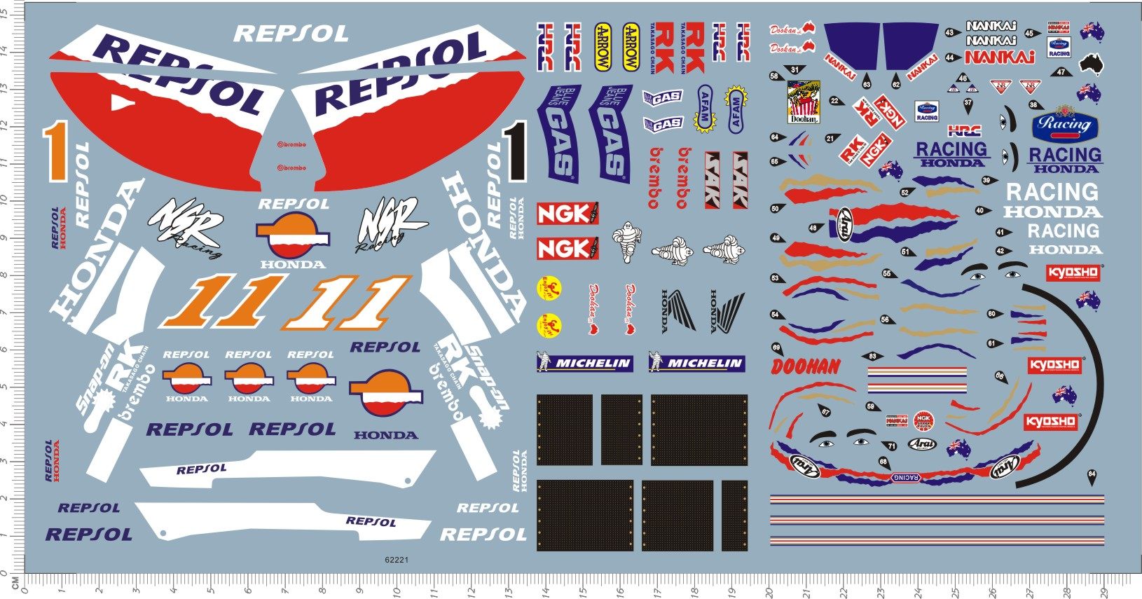 62308 1/12 NSR 500 1999 Doohan 迈克尔杜汉服装头盔
