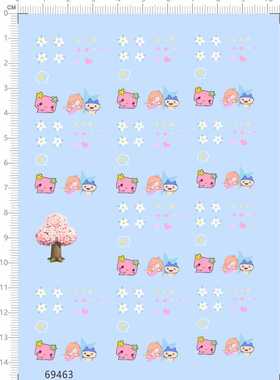 69463整版花花草草樱花树花朵爱心电子宠物婚车婚宴标签水贴现货