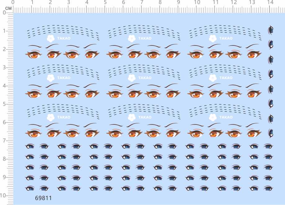 69811整版胶1/7暗黑精灵眼睛A6水贴takao虚线点点迷彩弧线标签贴