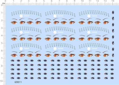 69811整版胶1/7暗黑精灵眼睛A6水贴takao虚线点点迷彩弧线标签贴