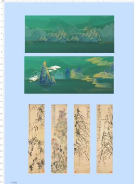 77355整版胶 美陈山水图 水彩画 桂林山水 壁画 模型水贴2401定做