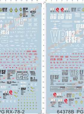 64378 PG RX-78-2 敢达GD水贴纸模 少量批量定做订做 water decal