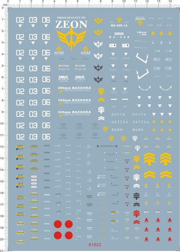 61622 PG 黑色三连星 扎古 MS-06R-1A ZAKU II Ver.2.0敢达水贴纸