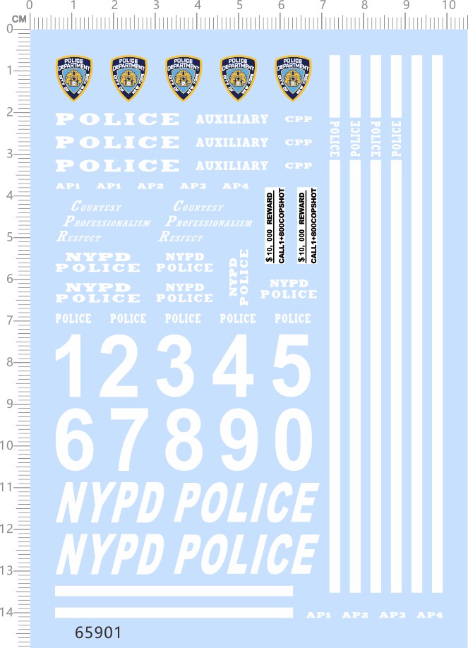 65901美国纽约警车模型1/25 nypd police比例模型车剪纸水贴纸