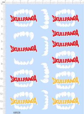 68928整版胶牙齿SKULLPANDA娃娃模型贴水贴纸鲨鱼嘴纸模型水贴纸