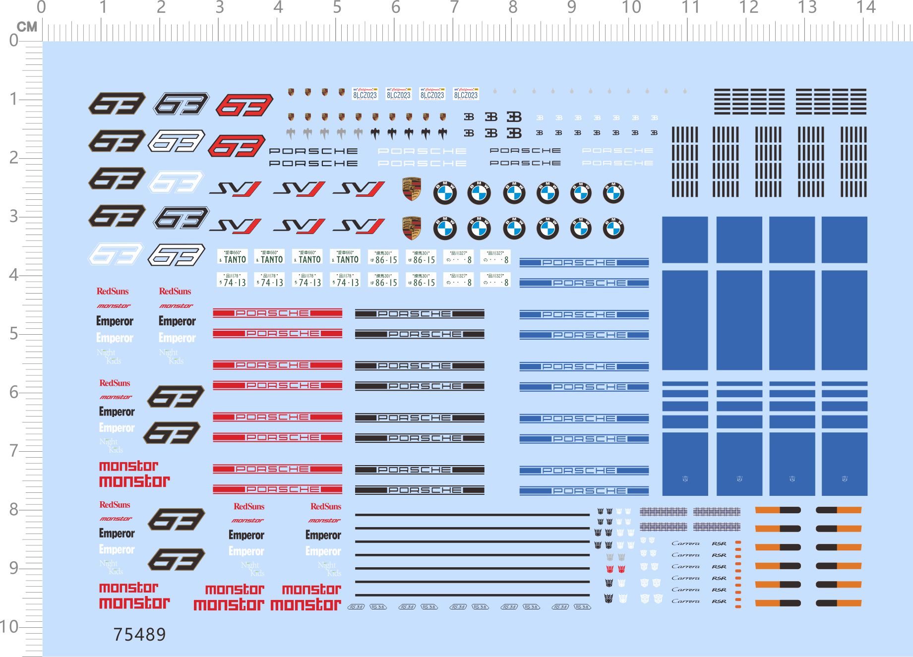 75489比例模型车水贴保时捷蓝比基尼m3m4变形redsuns 2310