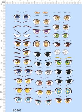 80467整版胶无比例gsc粘土人眼睛水贴纸水转印标签娃娃公仔手办A6