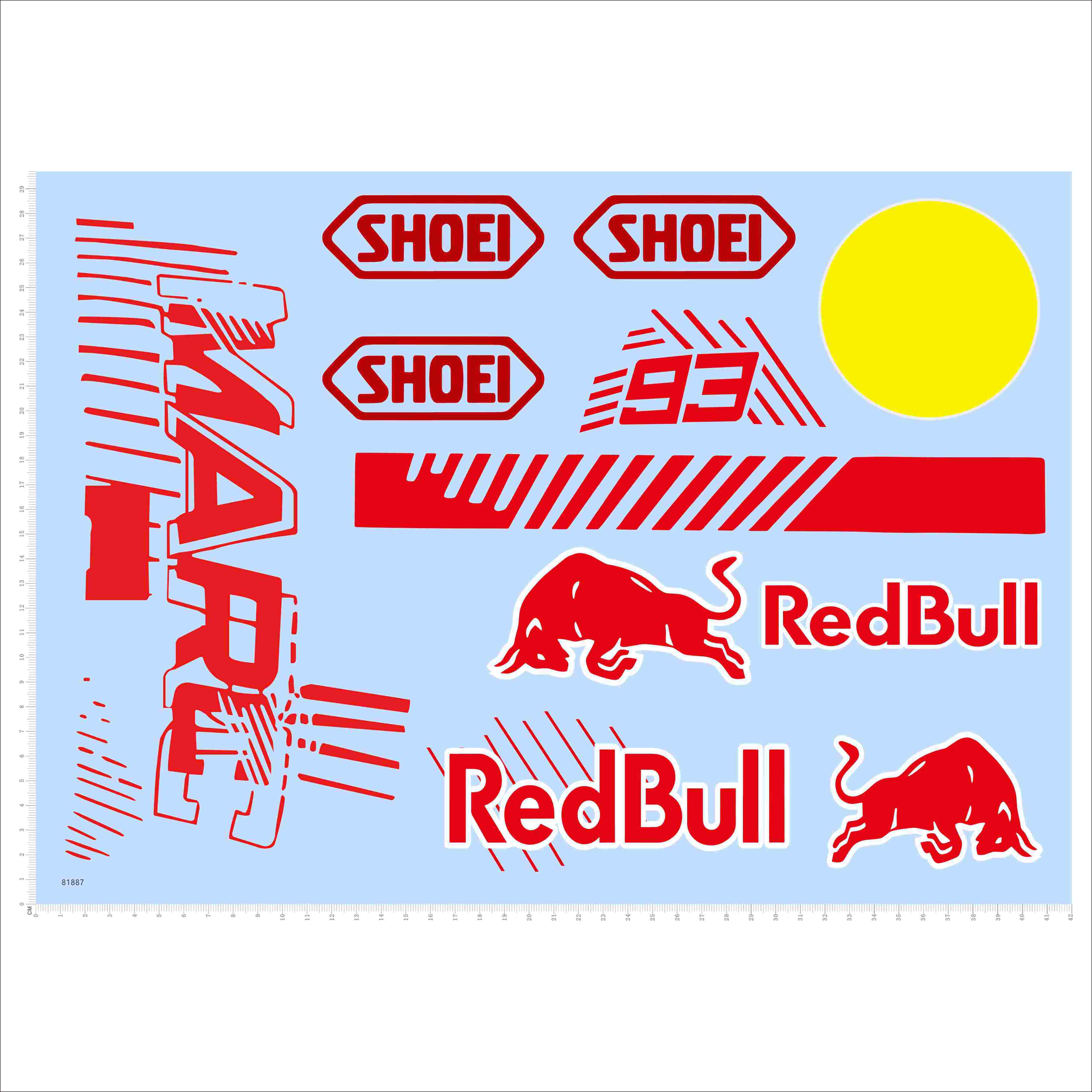 81887模型车水贴marc红bull可撕膜不干胶SHOEI头盔93号A3纸2404