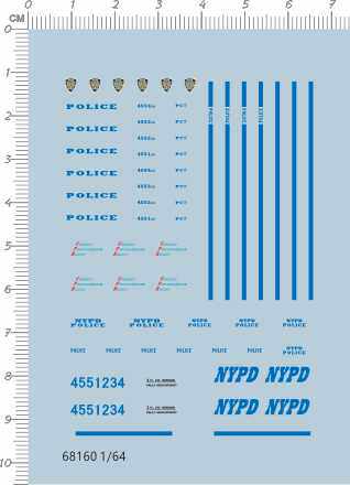 68160整版胶1/64 nypd police雪佛兰impala纽约模型车剪纸水贴纸