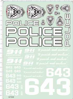 67350整版胶1/8 police pursue protect 911水贴643禾宝8sc不干胶
