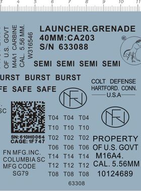 63308-8511 1/1 mk16 mk16a4 m4 玩具枪模型枪水贴纸