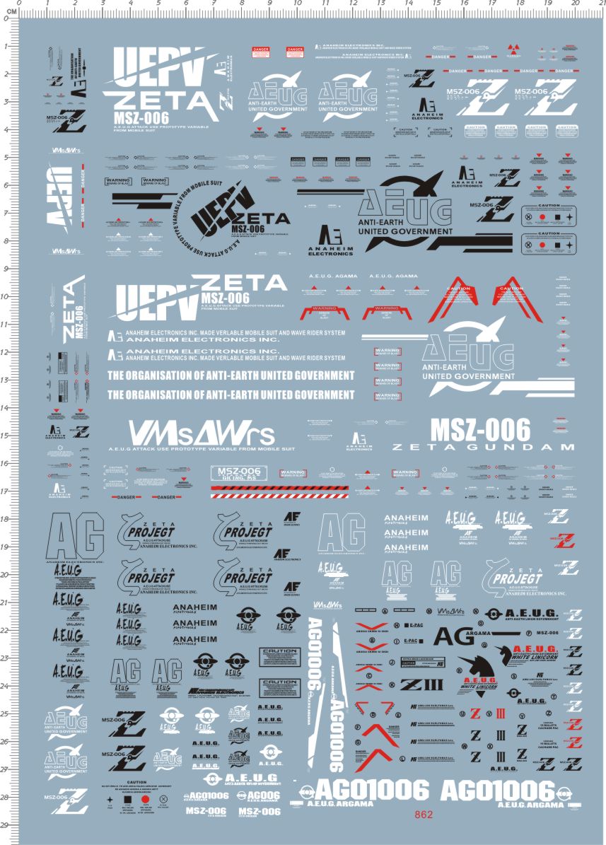 862 PG Z MSZ-006 ZETA gd水贴纸 金属贴 电镀银蓝定做订做定制
