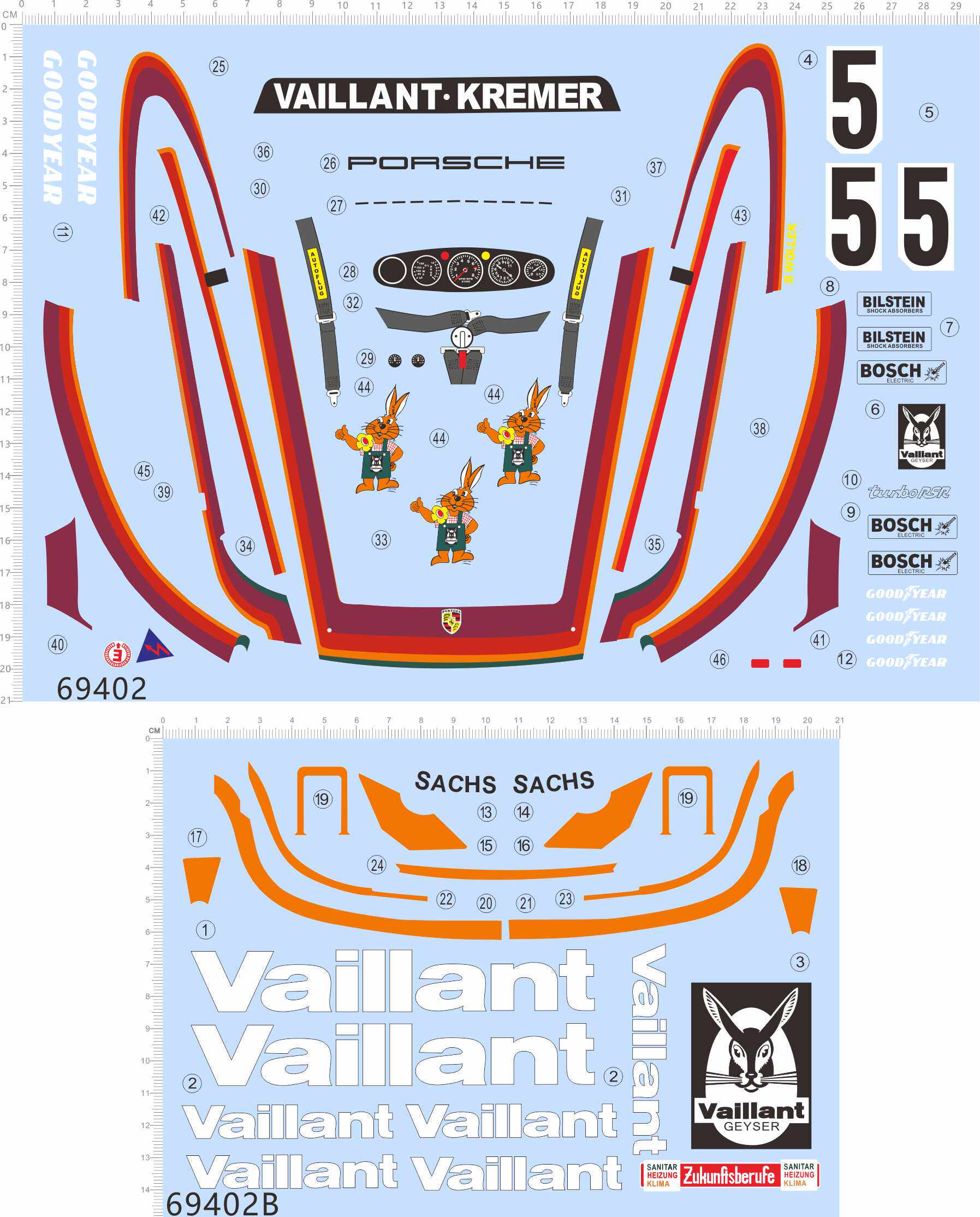 69402整版胶1/10保时捷保时捷 934 turbo rsr 2433 vaillent水贴