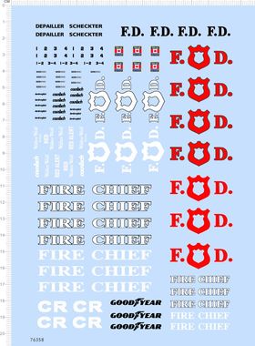 76358 整版水贴 CR fire CHIEF goodyear FD 消防车模型2312