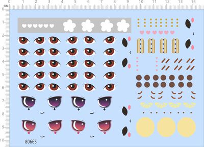 80665整版胶A+自制GK手办眼睛水贴纸纹身花腮红娃娃公仔粘土人A6