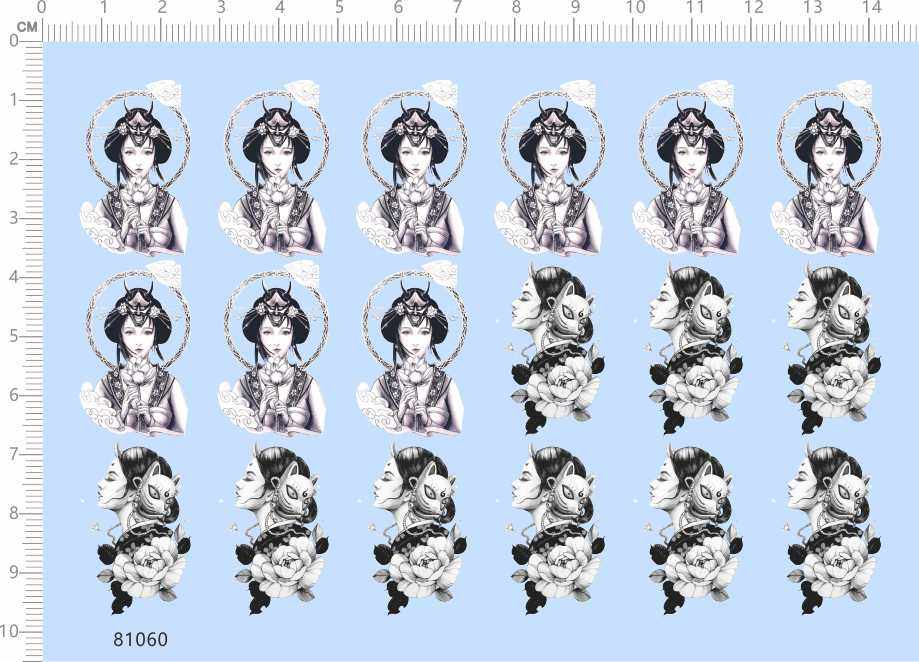 81060整版胶无比例山竹素花般诺艺伎纹身水贴仙女美女古代古装a6