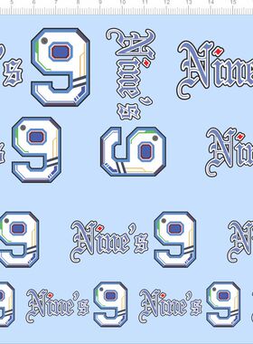 80346整版胶无比例Nine's英文名个性签名铭牌9号车模型遥控车水贴