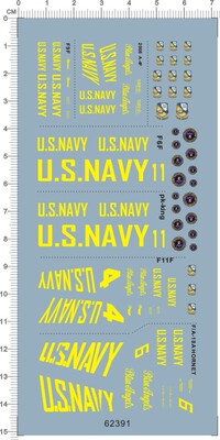 62391蓝天使1/144 F6F F9F F11F PK-KING A-4F FA-18A HORNET水贴