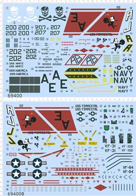 69400整版胶1/32 F-14A TOMCAT ATLANTIC FLEET大西洋空母舰水贴