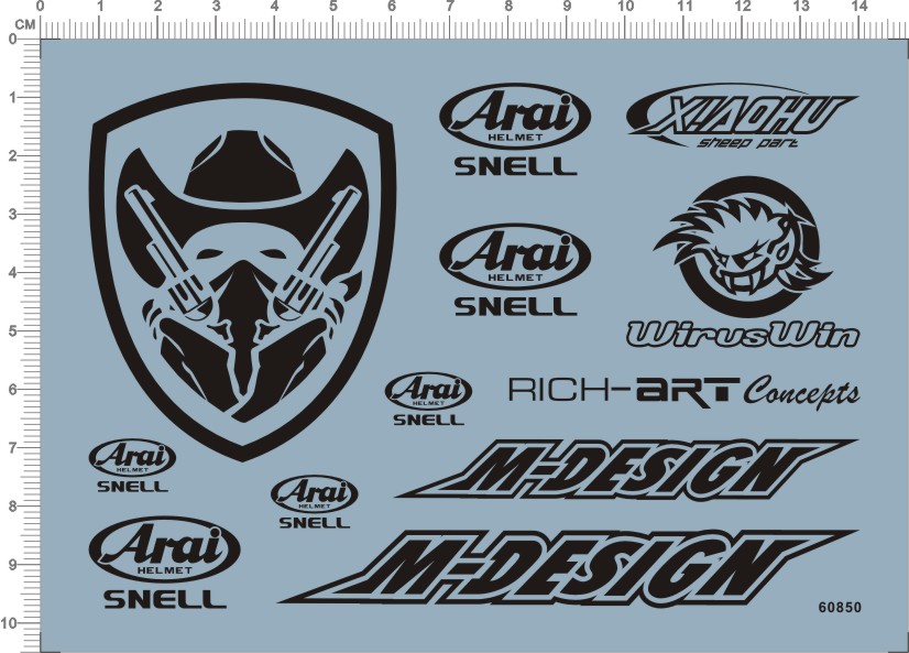 60850-A2803 头盔 xiaohu snell wiruswin rich art水贴纸