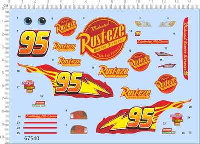 67540整版胶1/32火焰闪电麦昆rust.eze多美卡风火轮跑车模型水贴