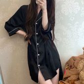 中长款 2022新款 高级感冰丝夏天睡衣 薄款 衬衫 睡裙女夏季 冰丝时尚