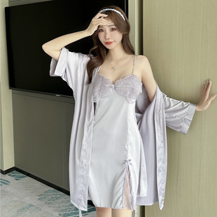 轻奢时尚新款睡衣女式春秋季家居服女生纯欲四季连衣裙二件套装