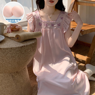 冰雪丝睡衣女夏季 少女家居服 带胸垫小飞袖 背心睡裙甜美ins风薄款
