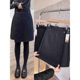冬季 羊毛半身裙胖mm松紧腰遮胯a字裙不规则加长短裙灰色毛呢中裙