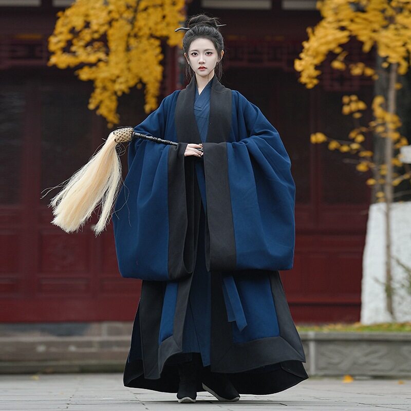 道袍秋冬季毛呢鹤氅男女款汉服素色传统三清领道家居士服道家长袍